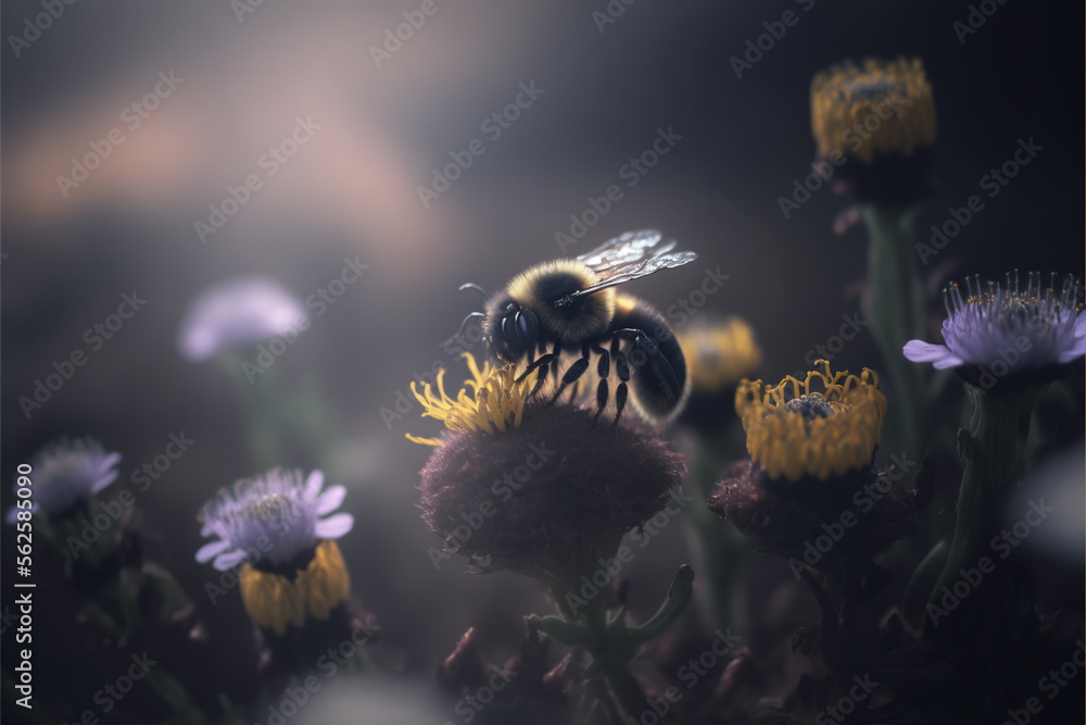 close up of a bee in a flower, macro, GENERATIVE AI