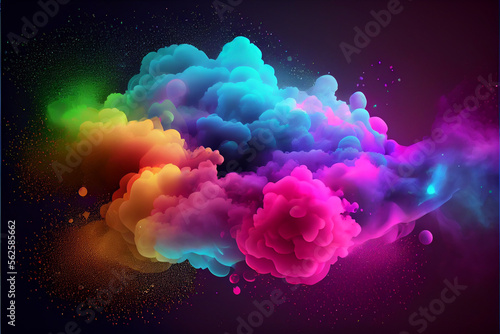 Neon soft gradient multicolored smoke puff cloud design elements on a dark background - generative ai