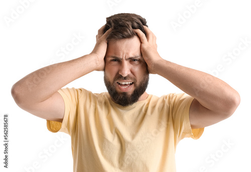 Angry young man on white ba...
