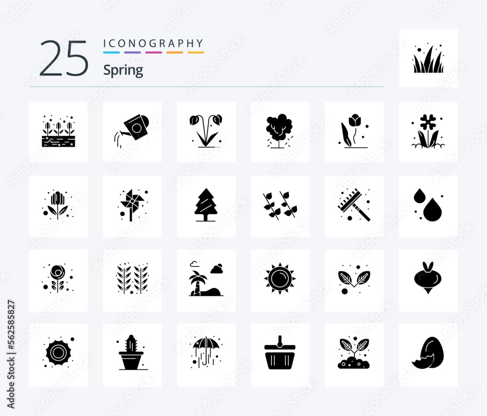 Spring 25 Solid Glyph icon pack including spring. apple tree. water. apple. spring