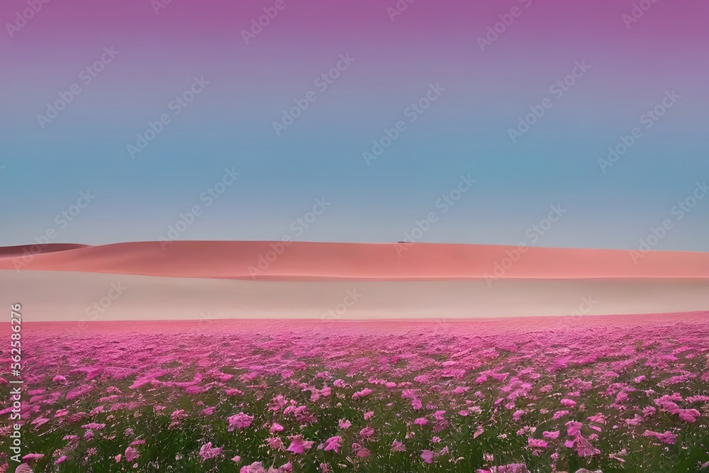 field of pink flowers, generative ai illutration