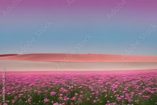 field of pink flowers  generative ai illutration