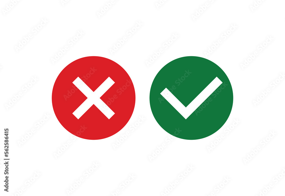 Cross and check mark icons, flat round buttons set. vector illustrator. Cross and check mark icons, flat round buttons set. vector illustrator.