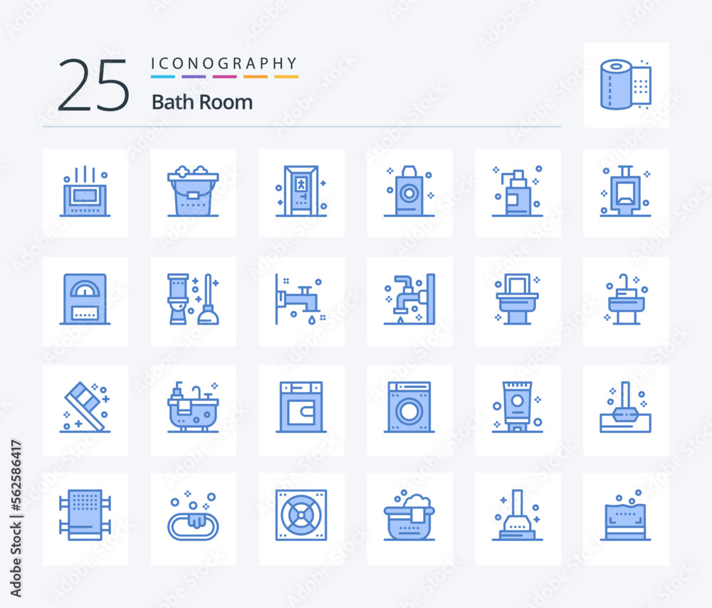 Bath Room 25 Blue Color icon pack including bath. room. bath. bath. wash
