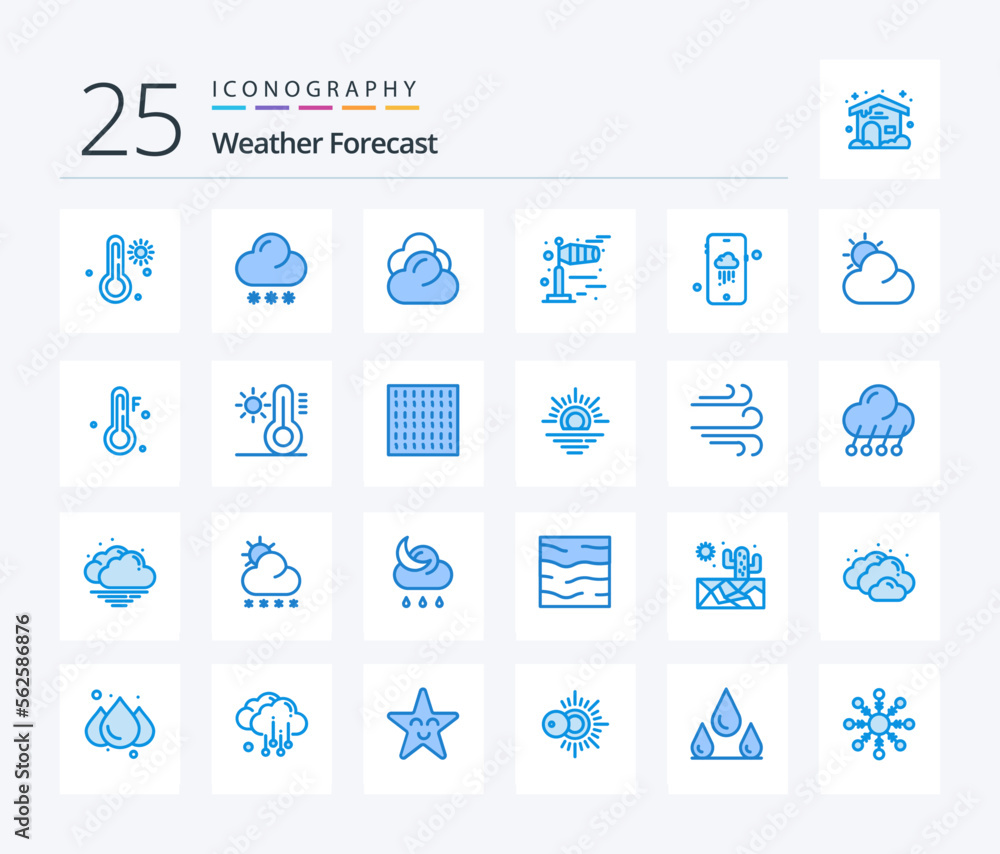 Weather 25 Blue Color icon pack including sun. weather. cloud. mobile. weather