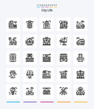 Creative City Life 25 OutLine icon pack  Such As garbage. city. city. bus stop. city