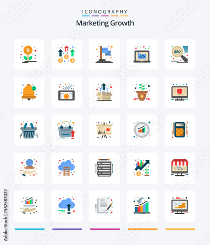 Creative Marketing Growth 25 Flat icon pack Such As seo. software. achievement. marketing. code