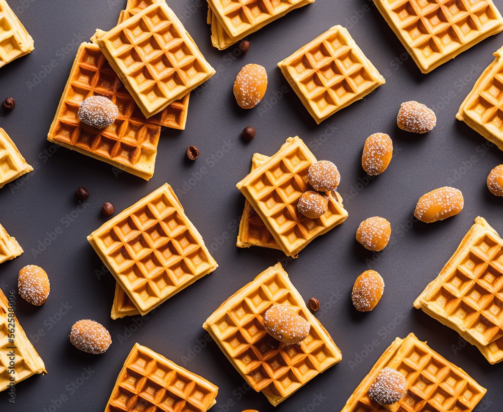 Tasty belgian waffles with whipped cream on grey background. Tasty belgian waffles with whipped cream on grey background.