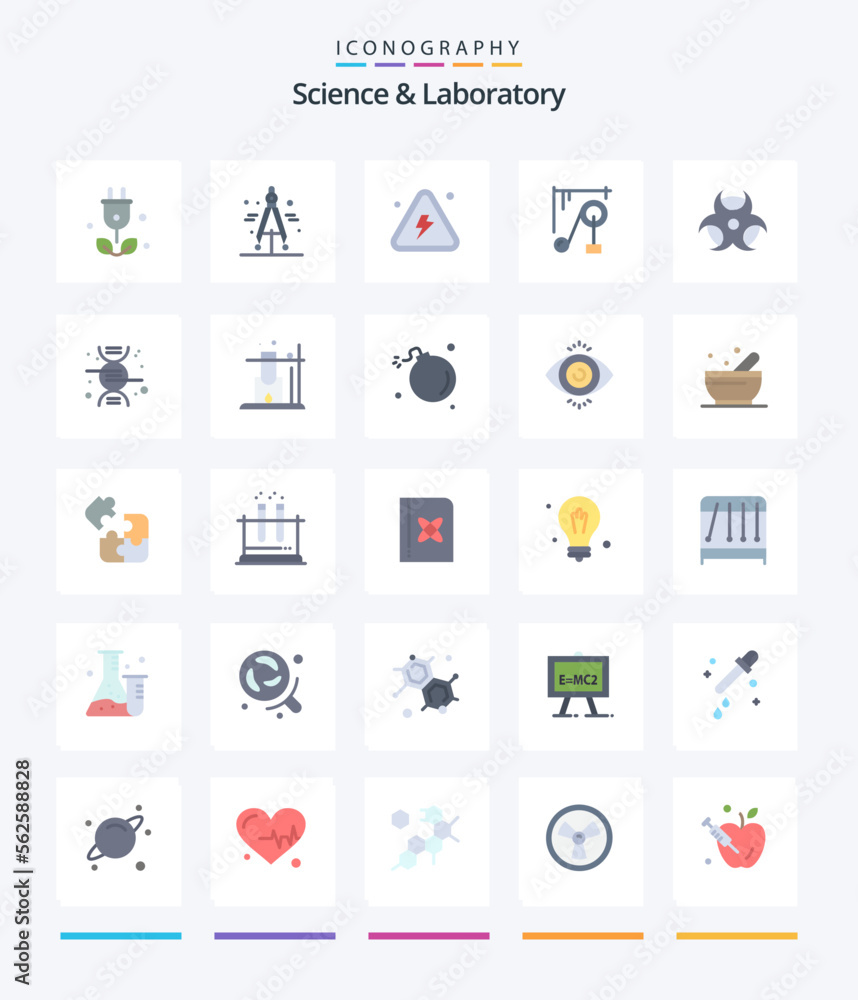Creative Science 25 Flat icon pack  Such As physic. science machine. danger. science. device