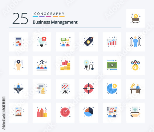Business Management 25 Flat Color icon pack including sales. business growth. business. tag. management