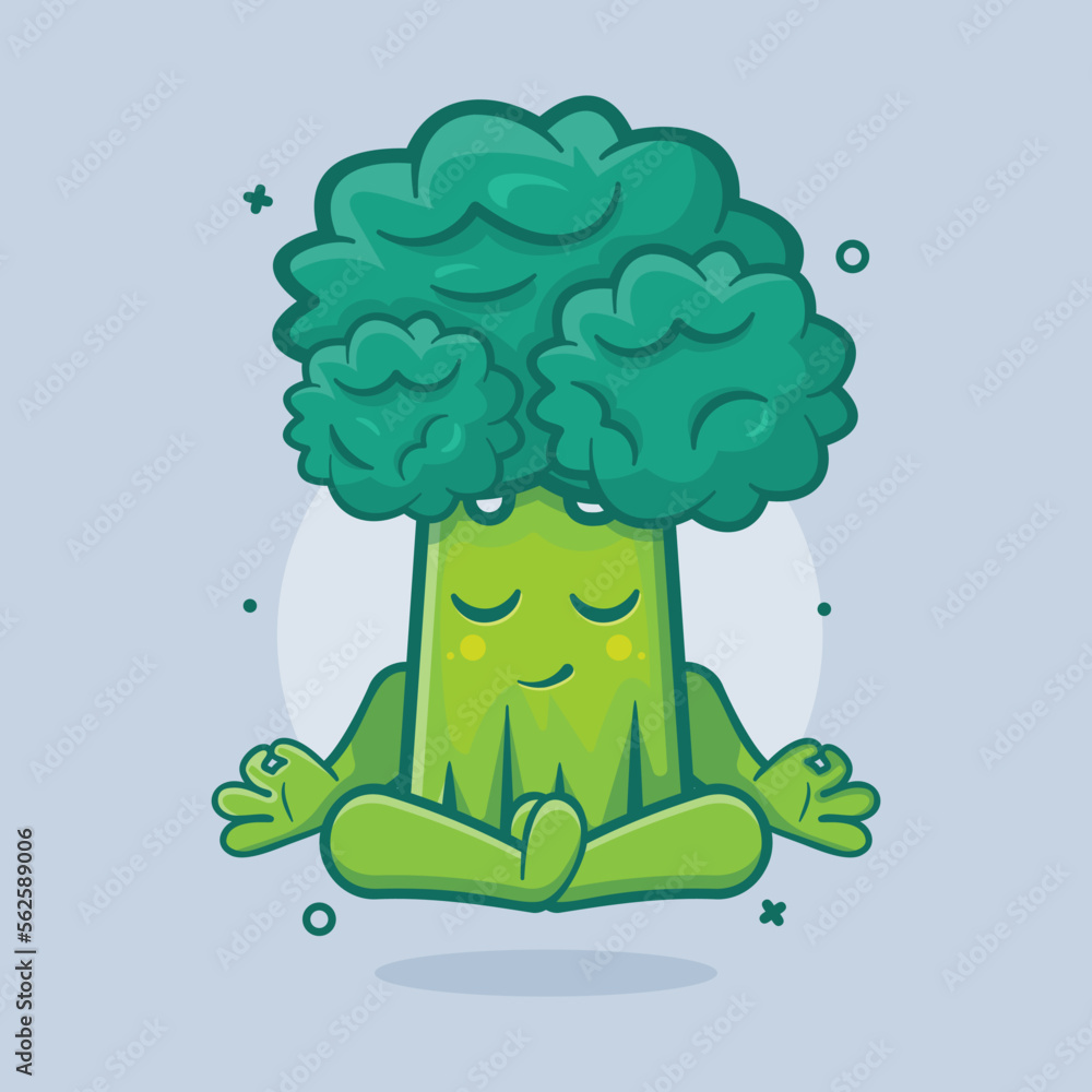 calm broccoli vegetable character mascot with yoga meditation pose isolated cartoon in flat style design calm broccoli vegetable character mascot with yoga meditation pose isolated cartoon in flat style design
