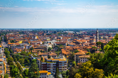 Street view of Bergamo old town, italian city northeast of Milan, in the Lombardy region .