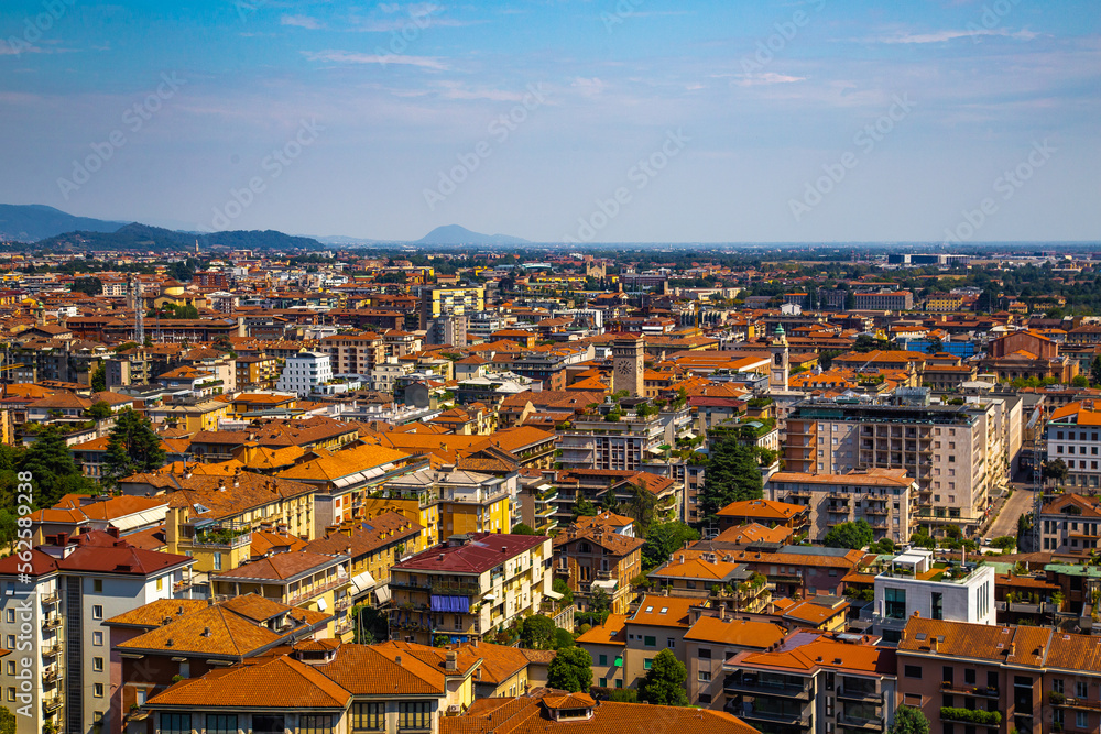 Street view of Bergamo old town, italian city northeast of Milan, in the Lombardy region .