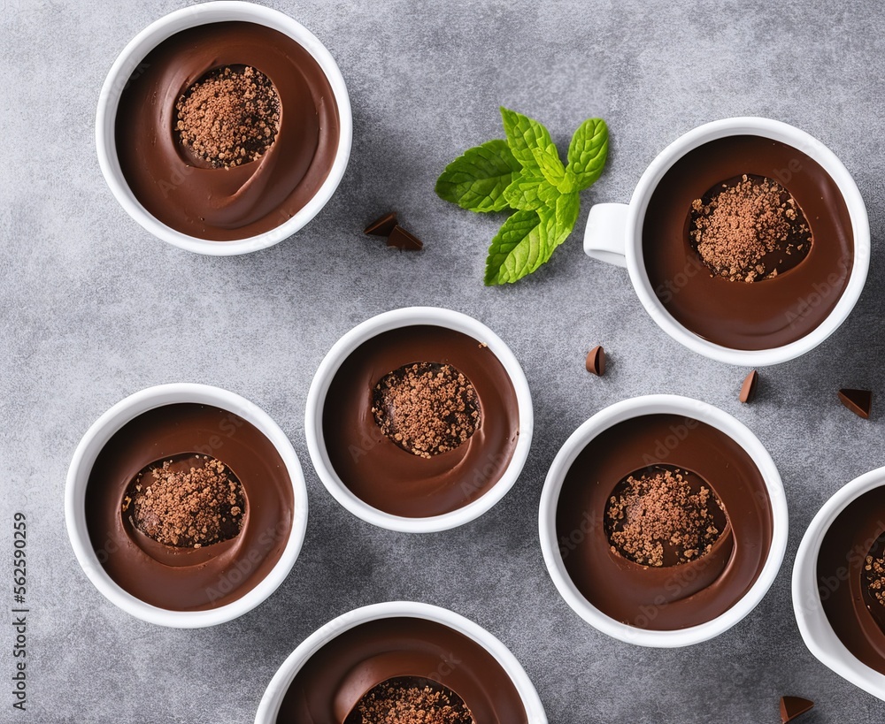 Fototapeta premium tasty chocolate cream with pieces as background, closeup, puding