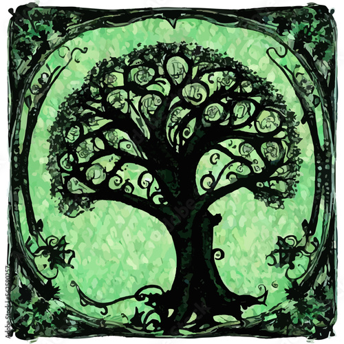 An Art Nouveau style tree, vectorized from an ai generation.