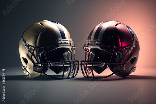 Super Bowl Game American Football Helmets Side by Side. Generative AI photo