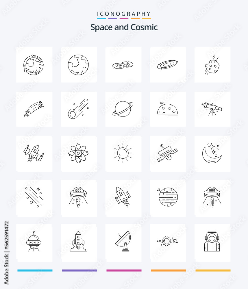 Creative Space 25 OutLine icon pack  Such As moon. planet. system. comet. meteor