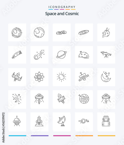 Creative Space 25 OutLine icon pack Such As moon. planet. system. comet. meteor
