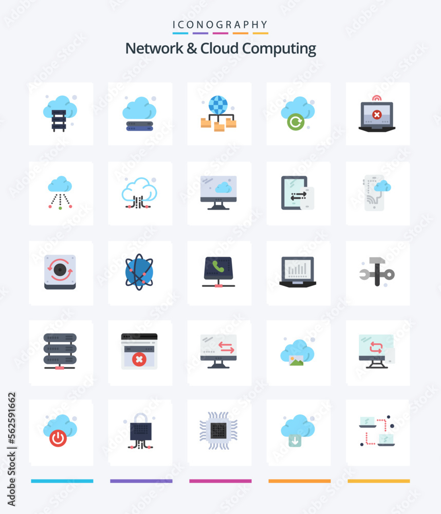 Creative Network And Cloud Computing 25 Flat icon pack  Such As storage. cloud. cloud. cross. laptop