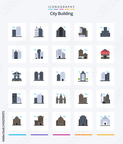 Creative City Building 25 Flat icon pack Such As building. building. office. bank account. city