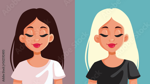 Woman Experimenting with Blond and Brunette Hair Color. Beautiful girl lightening her natural hair going blonder 
