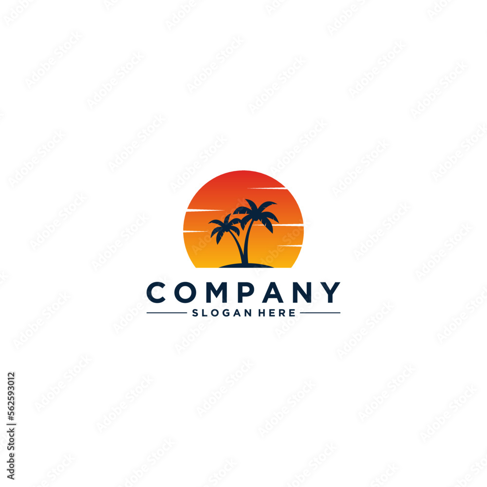 coconut tree and sunset logo in white background coconut tree and sunset logo in white background