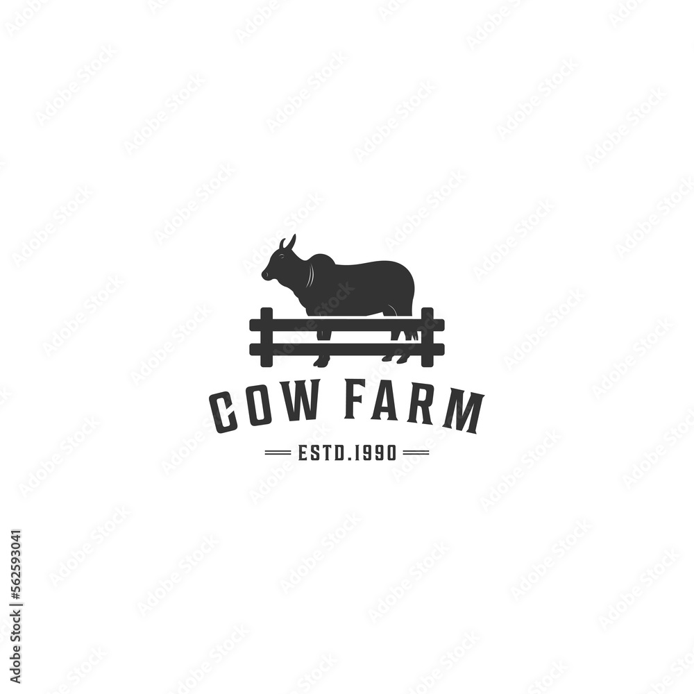 cow farm logo template in white background