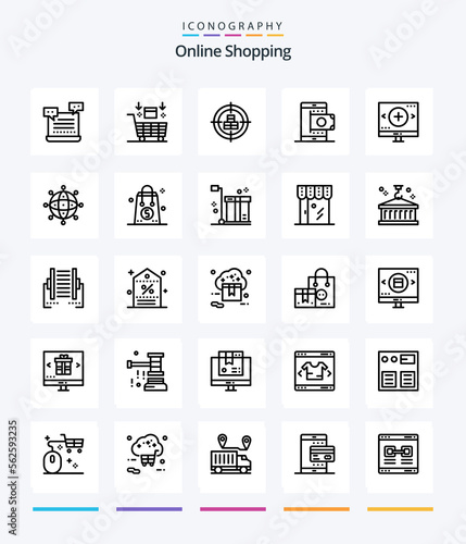 Creative Online Shopping 25 OutLine icon pack  Such As glass. computer. target. smartphone. shop