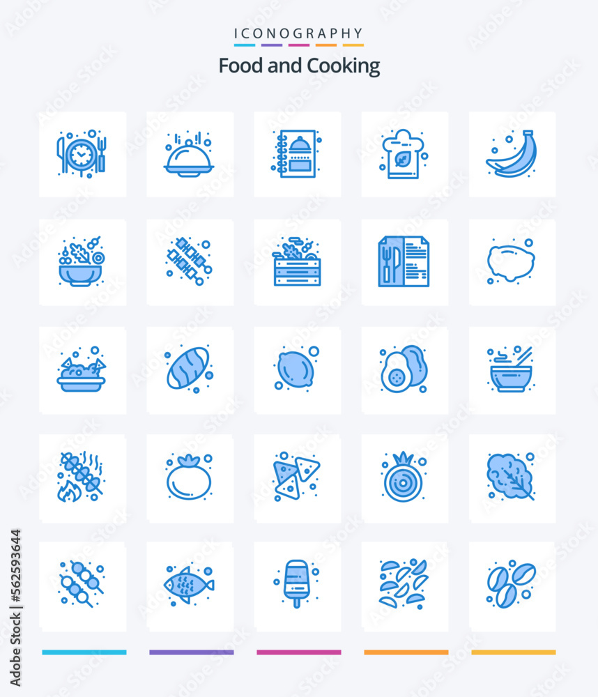 Creative Food 25 Blue icon pack  Such As cucumber. food. menu book. banana. hat