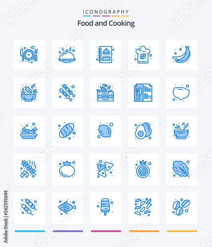 Creative Food 25 Blue icon pack Such As cucumber. food. menu book. banana. hat