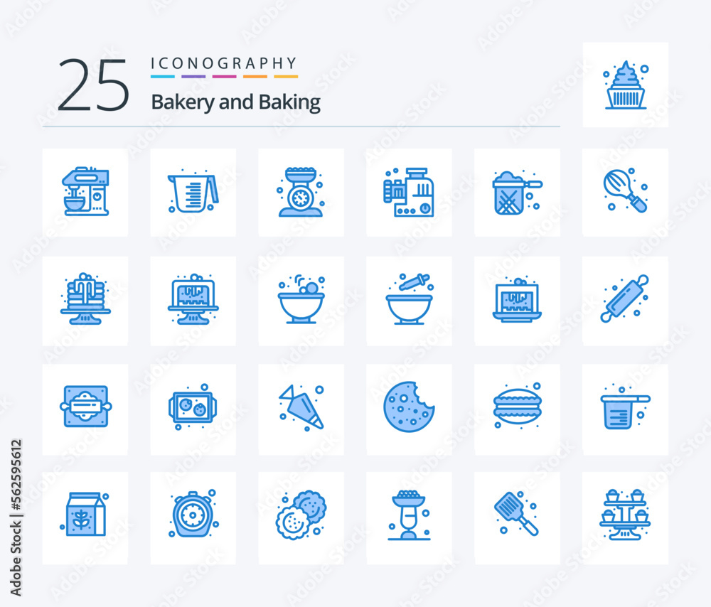 Baking 25 Blue Color icon pack including meat mixer. meat chopper. baking. food mincer. scale