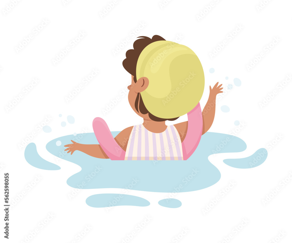 Happy Girl in Swimming Pool Wearing Cap Splashing in Water with Noodle Vector Illustration Happy Girl in Swimming Pool Wearing Cap Splashing in Water with Noodle Vector Illustration