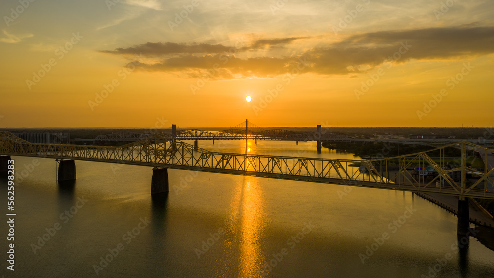 Sunrise over the bridges.
