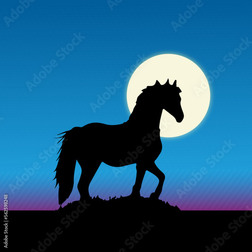 silhouette of horse in the moonlight