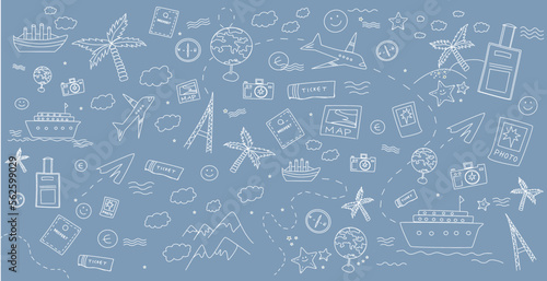 Travel theme doodle set background vector illustration.