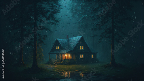 Wallpaper - house in a forest 4k