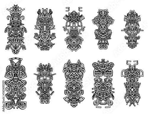 Isolated black icon traditional abstract totem on white background