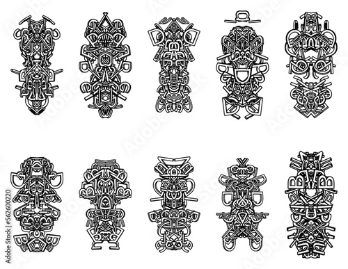 Isolated black icon traditional abstract totem on white background
