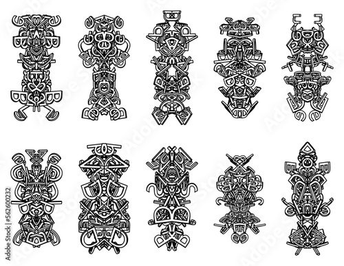 Isolated black icon traditional abstract totem on white background