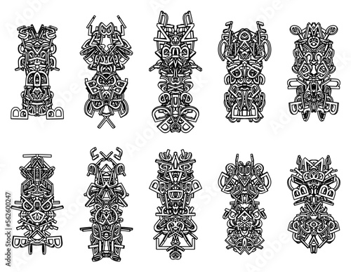 Isolated black icon traditional abstract totem on white background