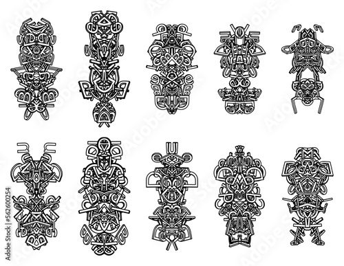 Isolated black icon traditional abstract totem on white background