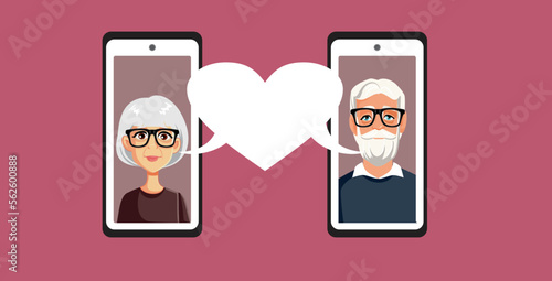 Senior Man and Woman Using an Online Dating App Service. Elderly couple finding each other via social media 

