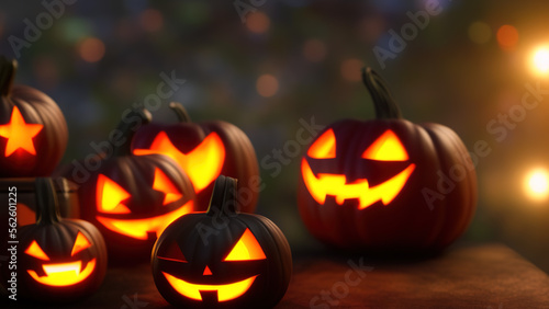 Wallpaper Mural halloween pumpkin, blurred abstract lights in the background, Generative AI Torontodigital.ca