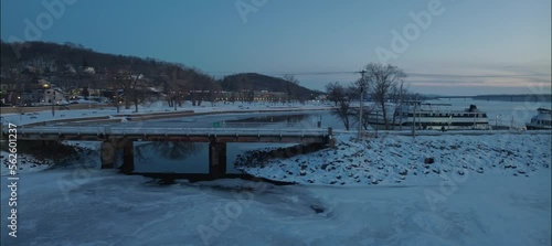 Drone Truck Right Shot of Hudson Dike On The Frozen St. Croix River In Hudson WI photo