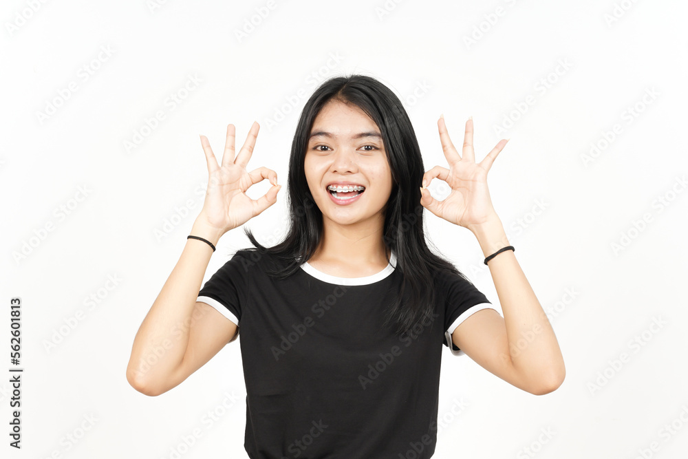 Smiling and Showing OK Sign Of Beautiful Asian Woman Isolated On White Background Smiling and Showing OK Sign Of Beautiful Asian Woman Isolated On White Background