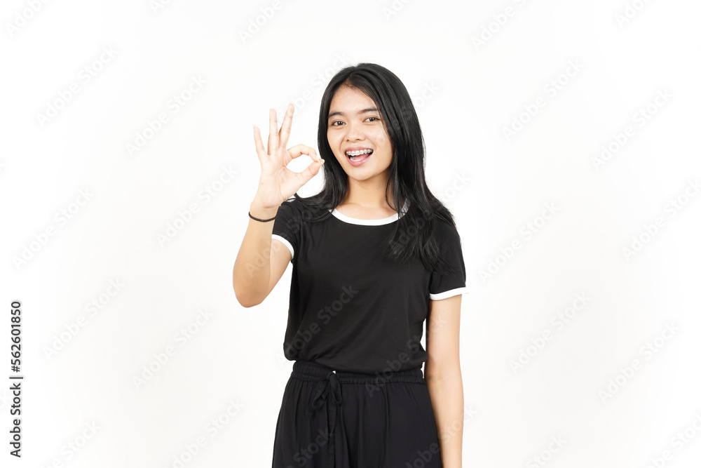Smiling and Showing OK Sign Of Beautiful Asian Woman Isolated On White Background Smiling and Showing OK Sign Of Beautiful Asian Woman Isolated On White Background