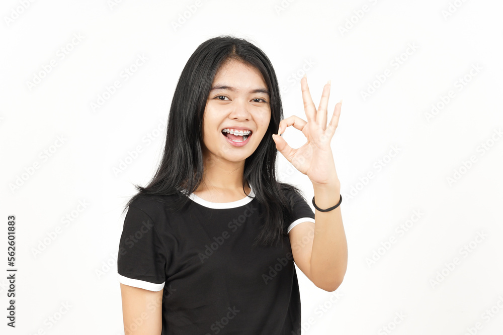 Smiling and Showing OK Sign Of Beautiful Asian Woman Isolated On White Background Smiling and Showing OK Sign Of Beautiful Asian Woman Isolated On White Background