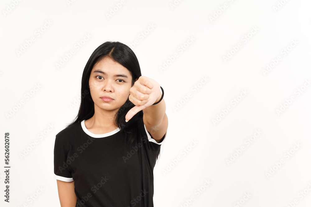 Showing Thumbs Down Sign Of Beautiful Asian Woman Isolated On White Background Showing Thumbs Down Sign Of Beautiful Asian Woman Isolated On White Background