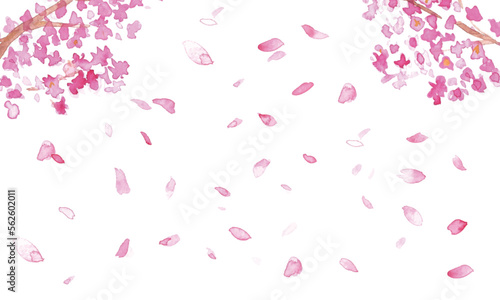 水彩画。水彩タッチの桜背景。春の桜ベクターイラスト。桜の花びらの和風背景。
Watercolor painting. Cherry blossom background with watercolor touch. Spring cherry blossom vector illustration. Japanese style frame background of cherry blossom