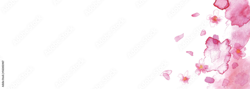 水彩画。水彩タッチの桜背景。春の桜ベクターイラスト。桜の花びらの和風背景。
Watercolor painting. Cherry blossom background with watercolor touch. Spring cherry blossom vector illustration. Japanese style frame background of cherry blossom
